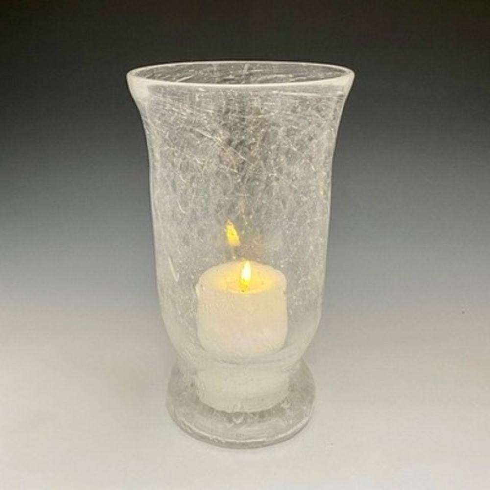 Cracked Glass Hurricane Lamp Vase 8" Candle Holder Floral Centerpiece Decor
